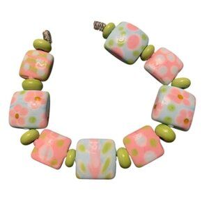Handmade Pink & Green Glass Lampwork Beads - New